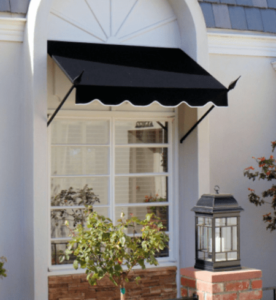 Angled support poles hold the awning up in the spear canopy style. It’s a low profile option that’s popular with many dining establishments.